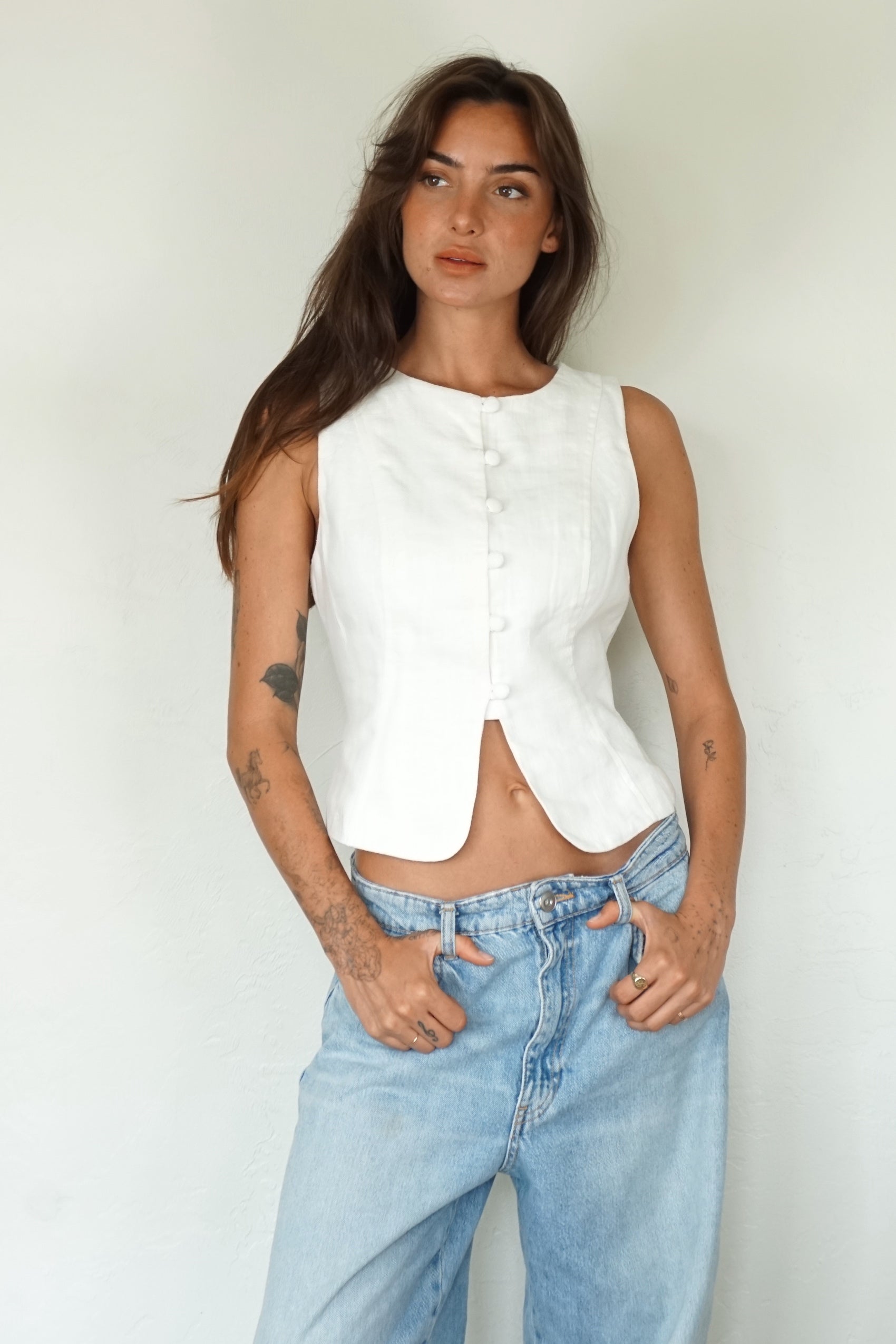 Linen Vest - ivory
